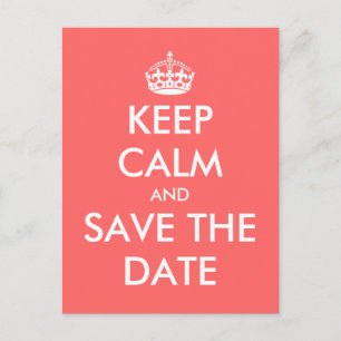 Keep calm save the date postcard   Coral pink