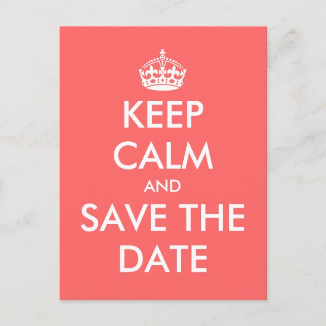 Keep calm save the date postcard | Coral pink (Front)