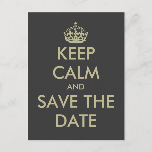 Keep calm save the date postcard | Faux gold (Front)