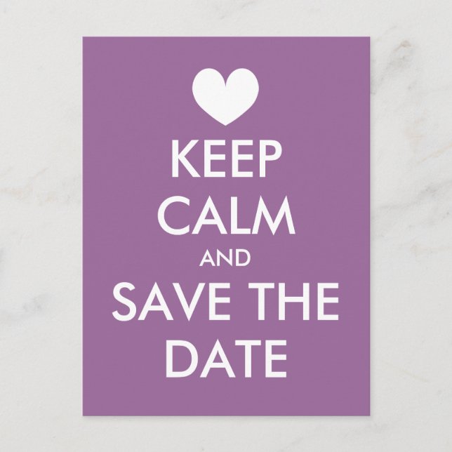 Keep calm save the date postcard | Lavender purple (Front)