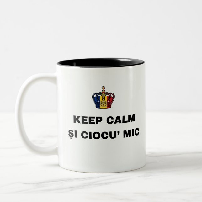 KEEP CALM ȘI CIOCU' MIC Two-Tone COFFEE MUG (Left)