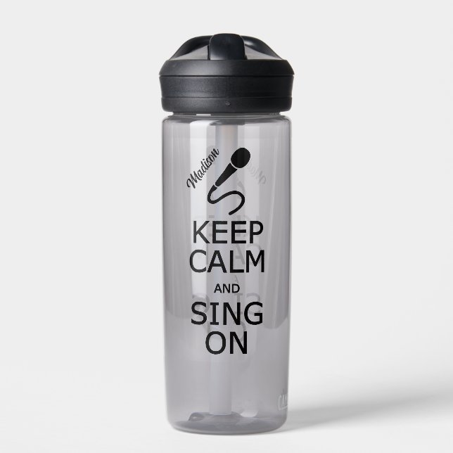 Keep Calm & Sing On custom name Water Bottle (Front)