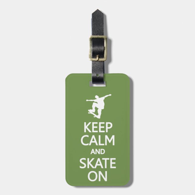 Keep Calm & Skate On custom luggage tag (Front Vertical)