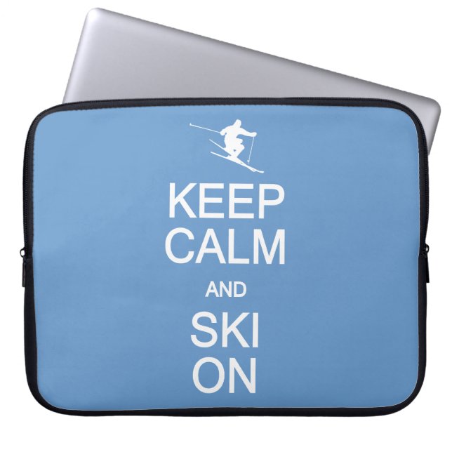 Keep Calm & Ski On custom colour laptop sleeve (Front)