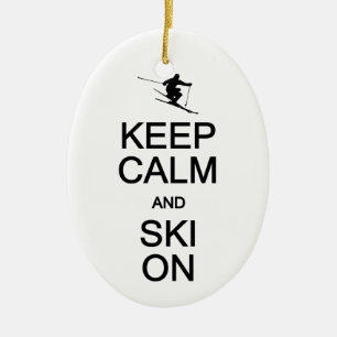 Keep Calm & Ski On ornament, customise Ceramic Tree Decoration