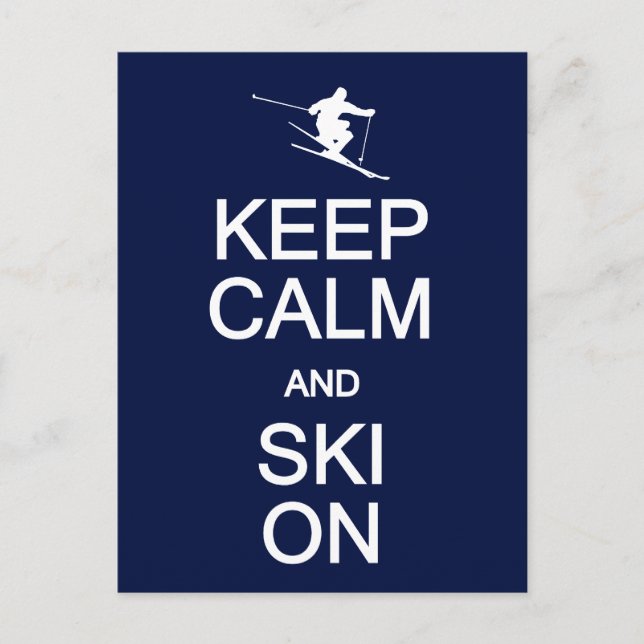 Keep Calm & Ski On postcard, customise Postcard (Front)