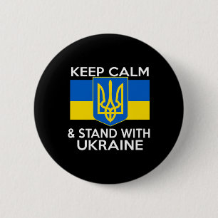 Keep Calm Stand With Ukraine Flag Coat Of Arms Sup 6 Cm Round Badge