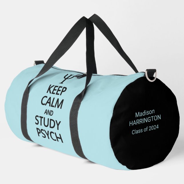Keep Calm & Study Psych custom name, text & colour Duffle Bag (Left Corner)