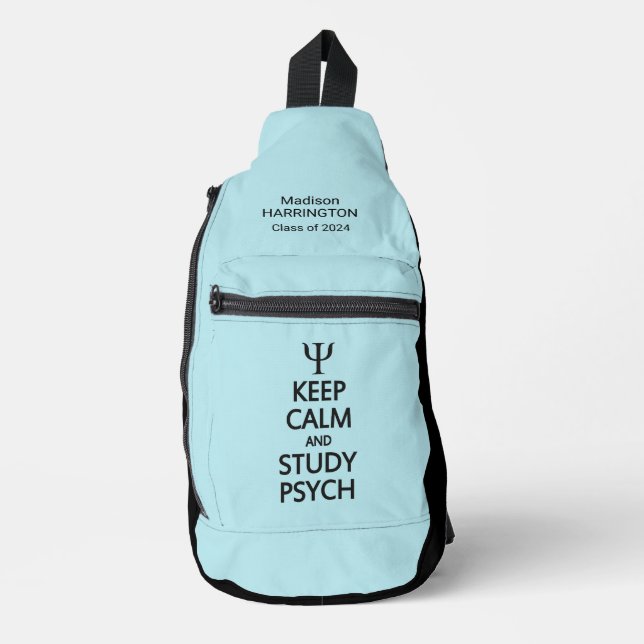 Keep Calm & Study Psych custom name, text & colour Sling Bag (Front)