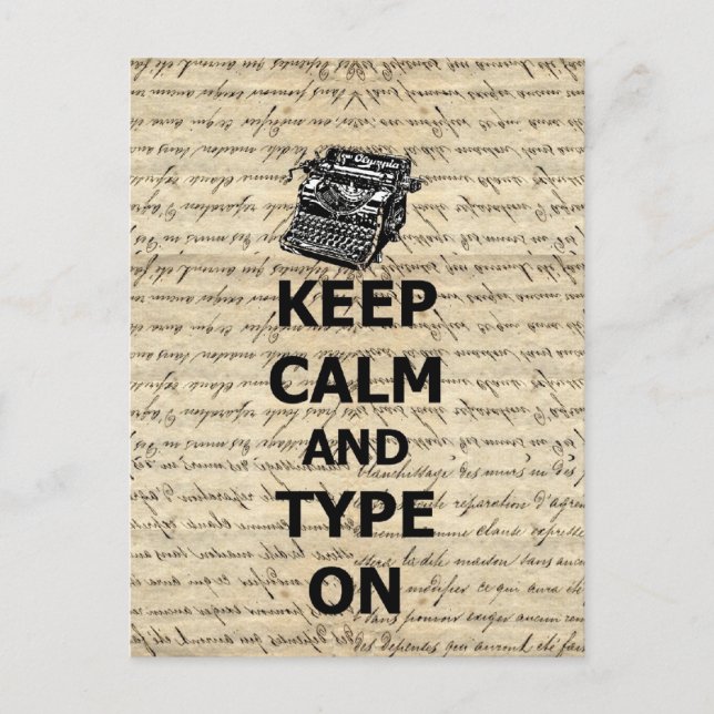Keep calm & type on postcard (Front)