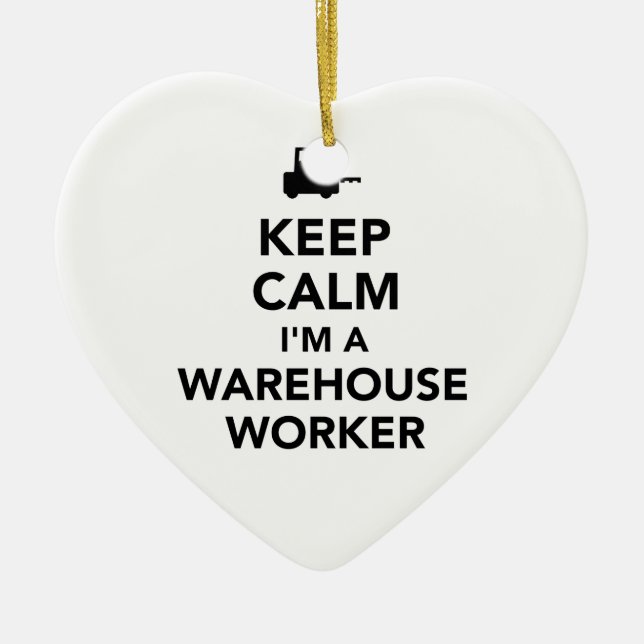 Keep calm warehouse worker ceramic tree decoration (Front)