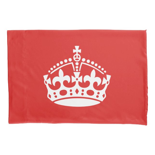 Keep Calm White Crown On Red Background Pillowcase (Front)