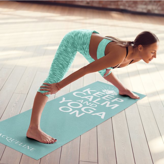 Keep Calm Yoga On Monogram Lotus Mint Green Yoga Mat (Keep Calm Yoga On Monogram Lotus Mint Green Yoga Mat)