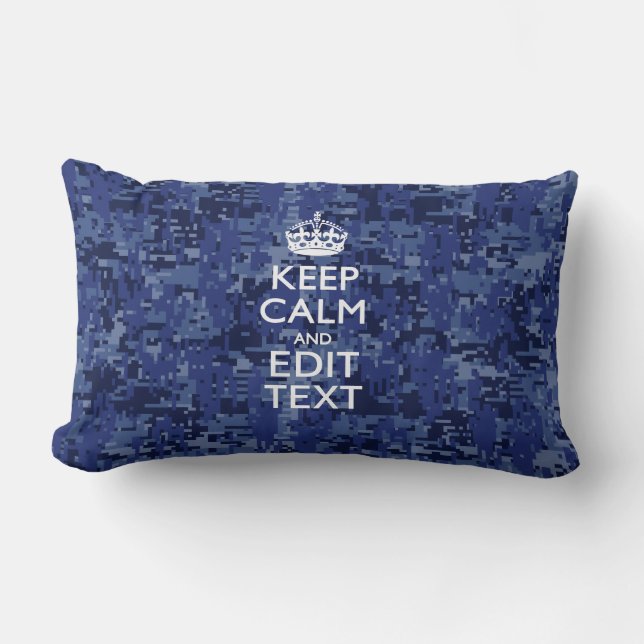Keep Calm Your Text on Blue Digital Camouflage Lumbar Cushion (Front)