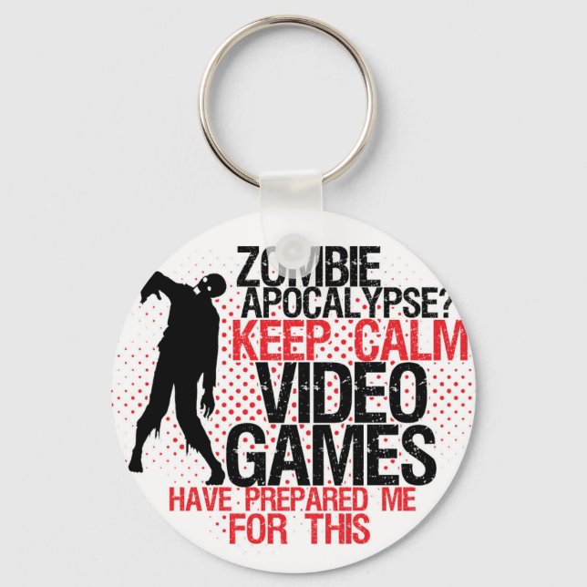 Keep Calm Zombie Apocalypse Funny Gamers Keychain (Front)