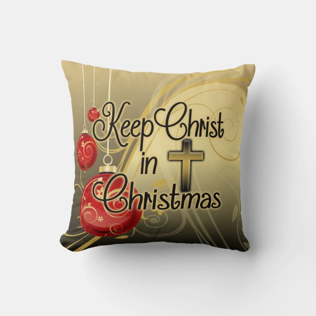 Keep Christ in Christmas, Gold/Red Christian Cushion (Front)