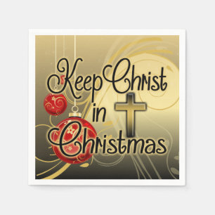 Keep Christ in Christmas, Gold/Red Christian Napkin