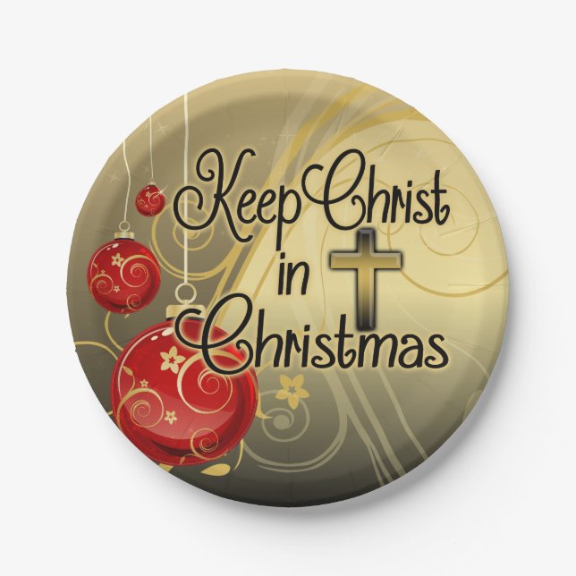 Keep Christ in Christmas, Gold/Red Christian Paper Plate (Front)