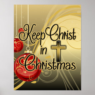 Keep Christ in Christmas, Gold/Red Christian Poster
