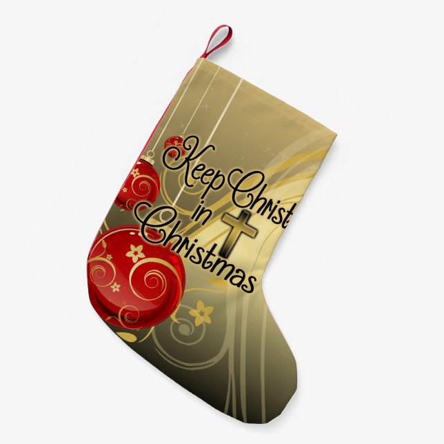 Keep Christ in Christmas, Gold/Red Christian Small Christmas Stocking (Front (Hanging))