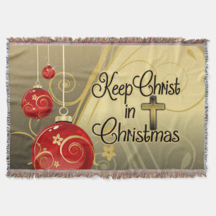 Keep Christ in Christmas, Gold/Red Christian Throw Blanket