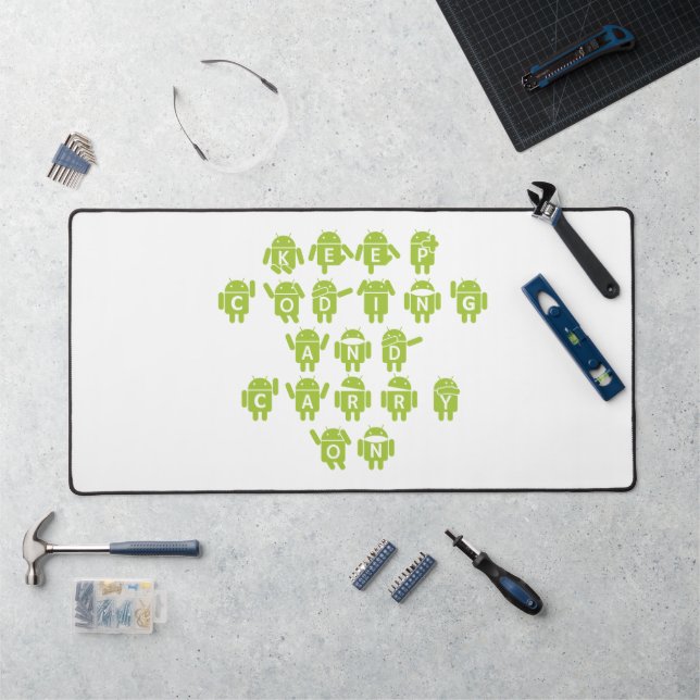 Keep Coding And Carry On (Bug Droid Font Shoutout) Desk Mat (Workstation)