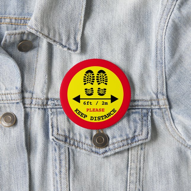 Keep Distance 6ft / 2m Apart - Social Distance 7.5 Cm Round Badge (In Situ)