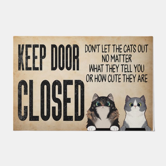 Keep Door Closed Doormat, Lovely Cat  Doormat (Front)