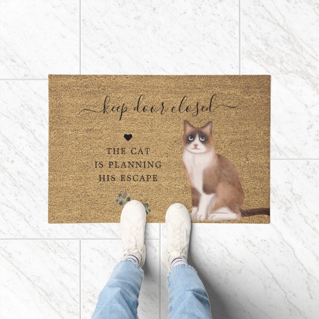 Keep Door Closed | Funny Cat Escape Doormat (Indoor)