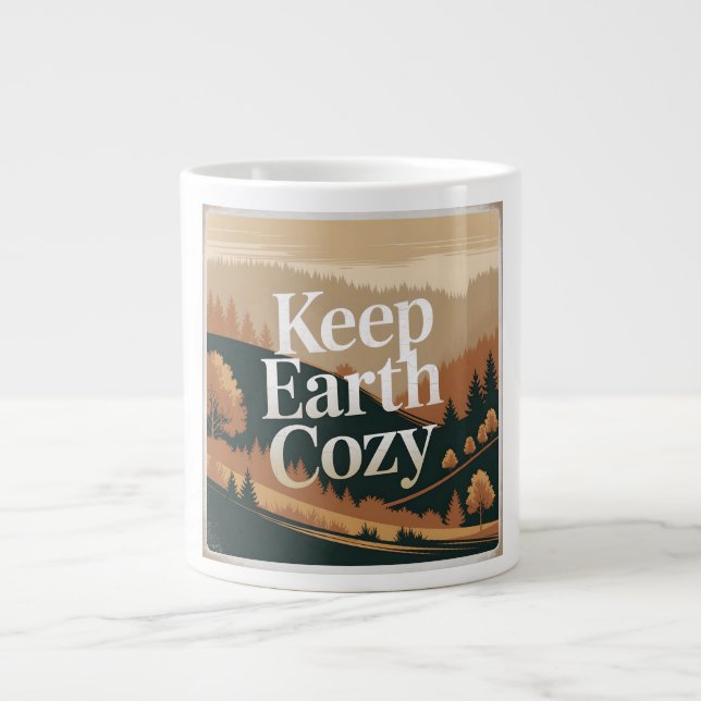 Keep Earth Cosy Retro Nature Adventure Eco Art Large Coffee Mug (Front)