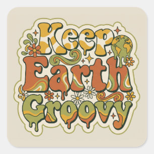 Keep Earth Groovy Retro 70s Earth Day Square Sticker