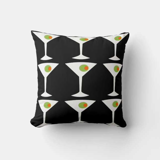 Keep 'Em Coming Martini Throw Pillow (black) (Front)