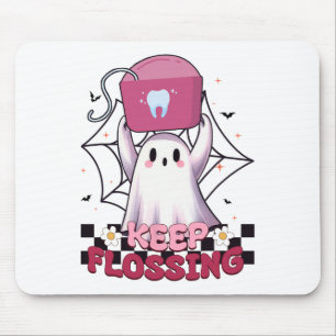 Keep Flossing Ghost Groovy Dental Hygiene Hallowee Mouse Pad