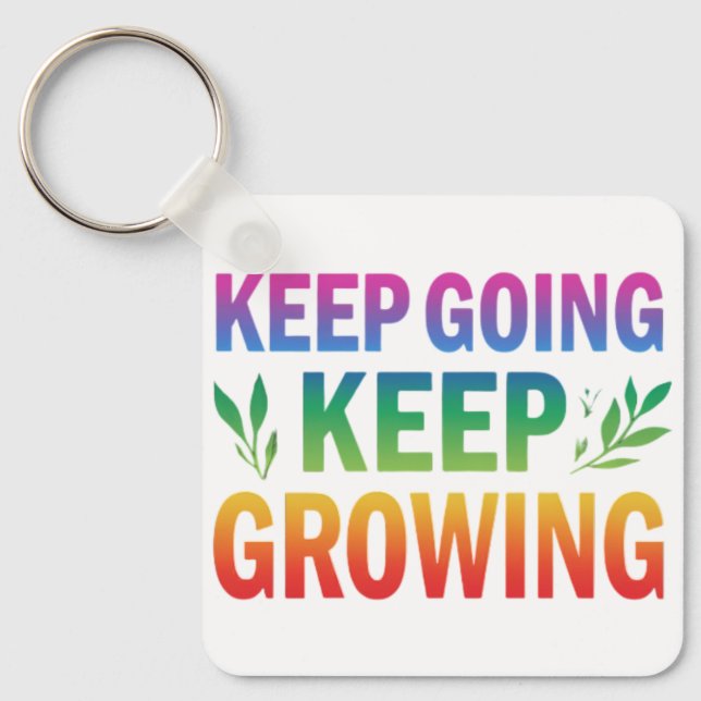 Keep Going, Keep Growing - Aluminium Square Keycha Key Ring (Front)