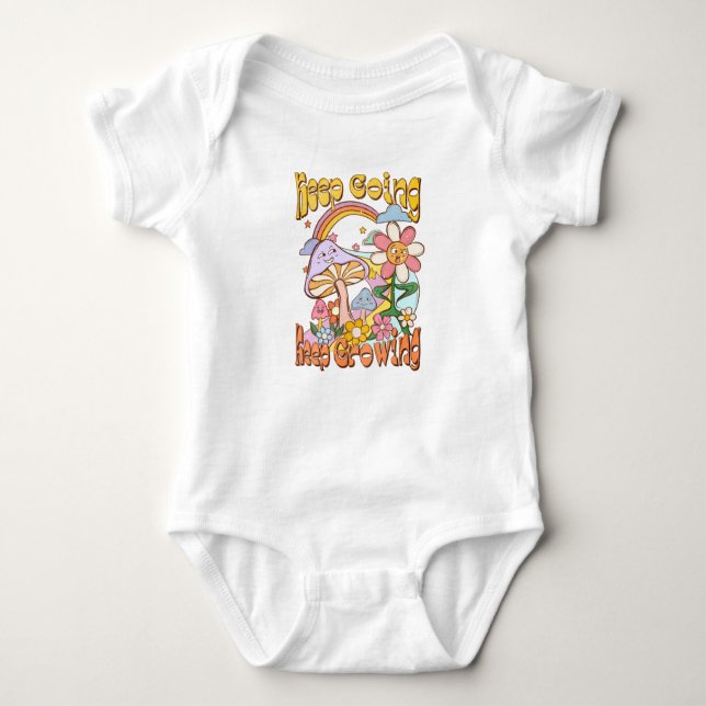 Keep Going, Keep Growing – Mushrooms & Flowers Baby Bodysuit (Front)