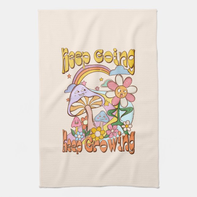 Keep Going, Keep Growing – Mushrooms & Flowers Tea Towel (Vertical)