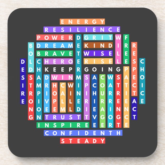 Keep Going Motivational Word Search Quest Circle Coaster (Front)