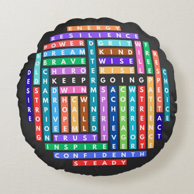 Keep Going Motivational Word Search Quest Circle Round Cushion (Front)