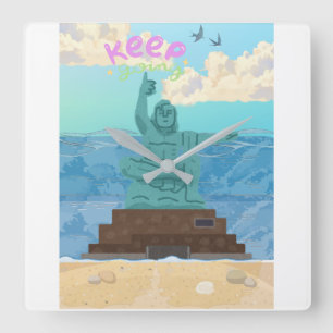 Keep Going Nagasaki Peace Statue Cute Illustration Square Wall Clock