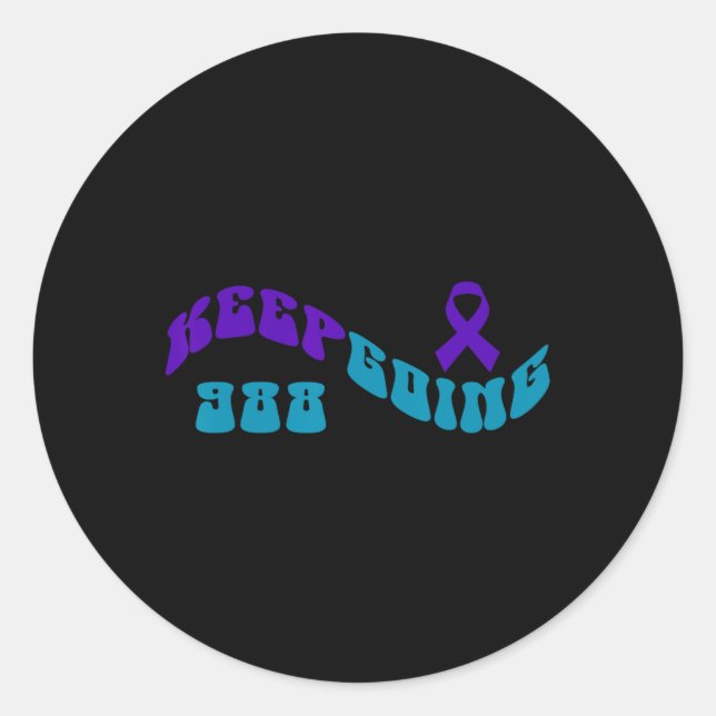 Keep Going Purple Teal Suicide Awareness Ribbon  Classic Round Sticker (Front)