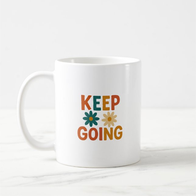 Keep Going Retro Floral Typography Coffee Mug (Left)