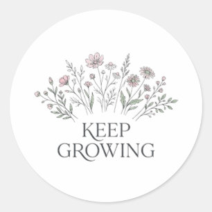 Keep Growing Minimalist Wildflower BotanicaSticker Classic Round Sticker