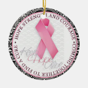 keep hope alive pink ribbon breast cancer ceramic tree decoration