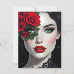 Keep in Touch   Beautiful Woman with Red Rose Postcard