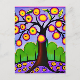 Keep in Touch   Whimsical Folk Art Tree Postcard