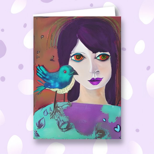 Keep in Touch with a Friend | Girl and Bird  Card (Creator Uploaded)
