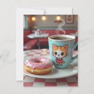 Keep in touch with this Cute Doughnut and Coffee Postcard