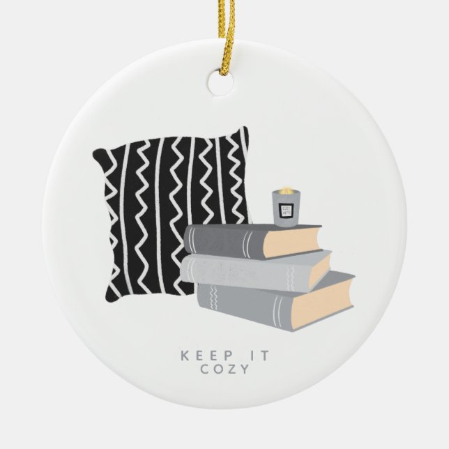 Keep it Cosy Illustrated Candle Photo Christmas Ce Ceramic Ornament (Front)