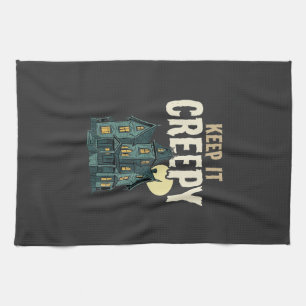 Keep It Creepy Haunted House Halloween Design_1 Tea Towel