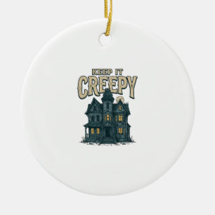 Keep It Creepy Vintage Haunted House Halloween Des Ceramic Ornament